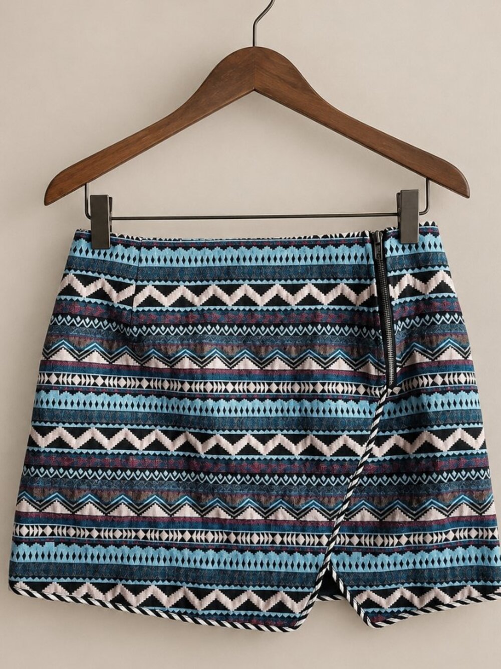 Greylin Stannis Aztec Geo Zip Mini Skirt Large Multicolor Tribal - Picture 2 of 6